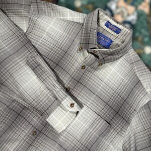 Vintage 90s Sir Pendleton 100% Wool Button Up Long Sleeve Shirt Gray Plaid M